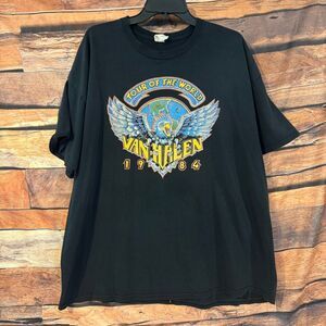 Gildan T-Shirt Men's Black XXL Van Halen 1984 Tour World Graphic Heavy Cotton